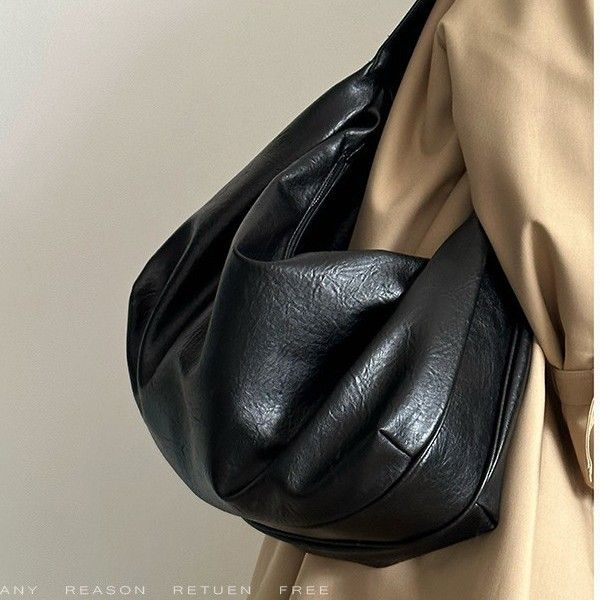 Borsa a tracolla casual di alta qualità, in morbida pelle nera, grande capacità, per donna, 2025_voghion.com