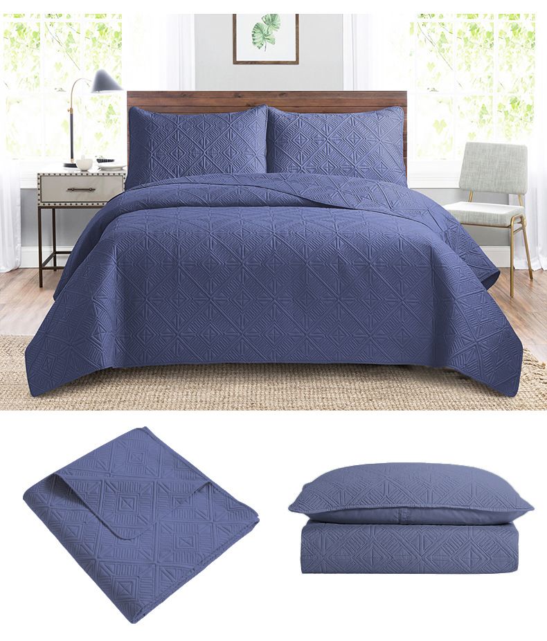 Quilted Bedspread Set 3-Piece Ultrasonic Embossed Reversible Cover With Cotton Filling Machine Washable Luxury Bedding_voghion.com