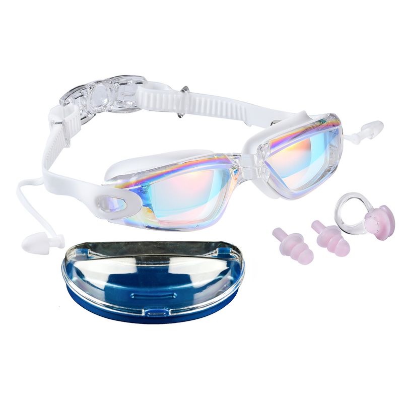 Ochelari de înot pentru adulți, ochelari de înot galvanizați, impermeabili, anti-aburire și anti-ultraviolete, cu cadru mare, ochelari de înot, cu clips pentru nas, dopuri de urechi, cutie_voghion.com