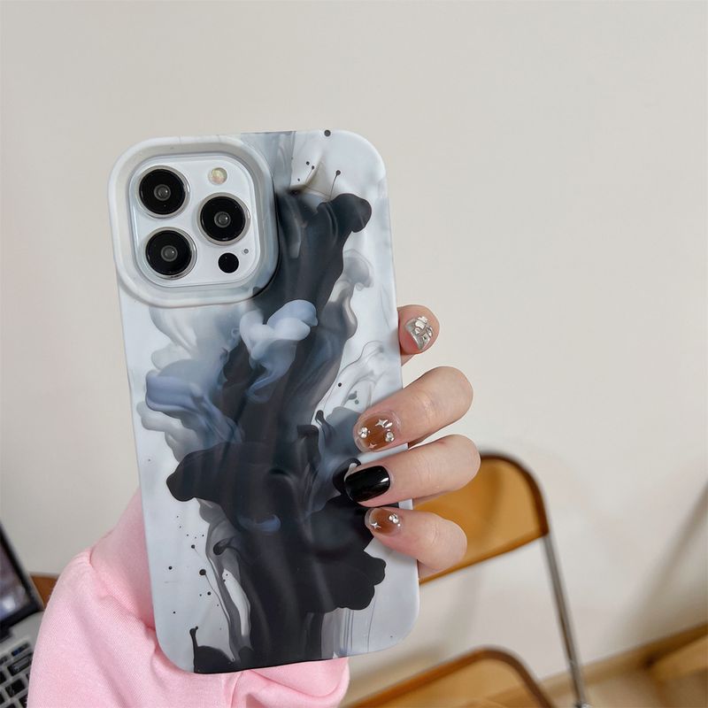 Naklejki wodne plisowane etui na telefon w stylu malowania olejem do iPhone'a 15 14 promax stereo 13 12 miękkie etui_voghion.com