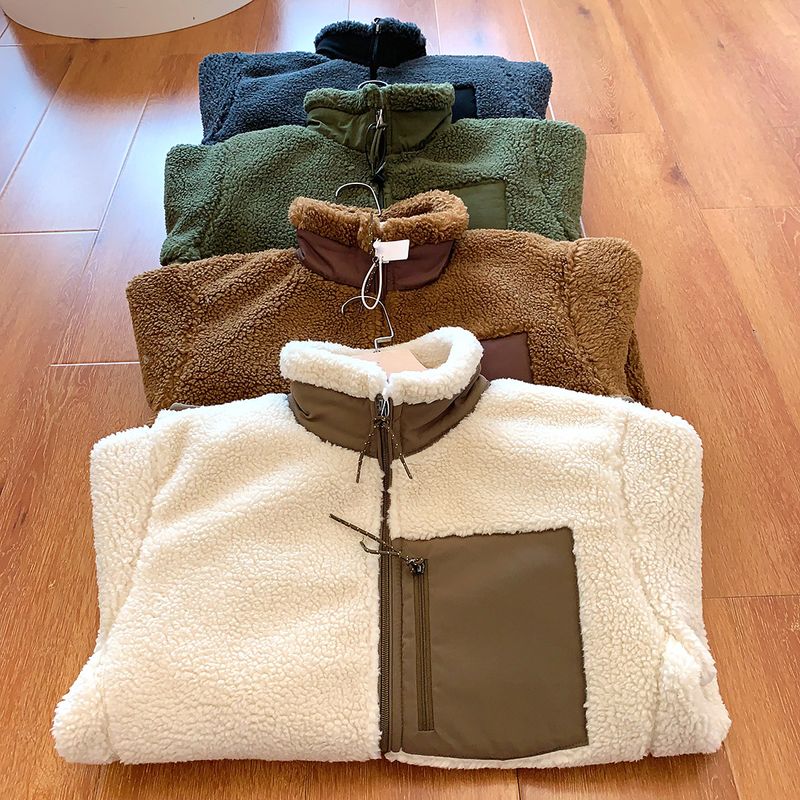 Winddichte Unisex-Jacke mit Fleecefutter – gemütlicher Paarmantel mit Stehkragen, Polyester-Außenmaterial für Herbst und Winter_voghion.com