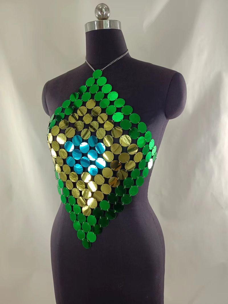 Piccolo gilet con paillettes rotonde acriliche sexy collegate al collo all'americana_voghion.com
