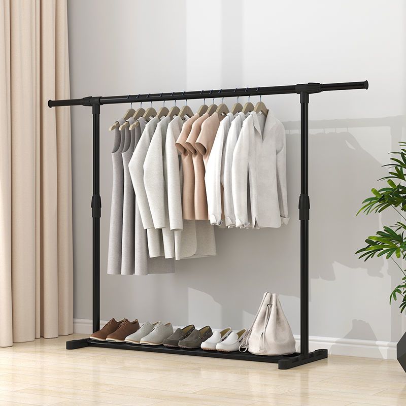 Cabideiro de roupas com haste dupla ajustável - Cabide independente com rodas (estrutura de ferro moderna, economiza espaço para uso doméstico e em lojas)_voghion.com