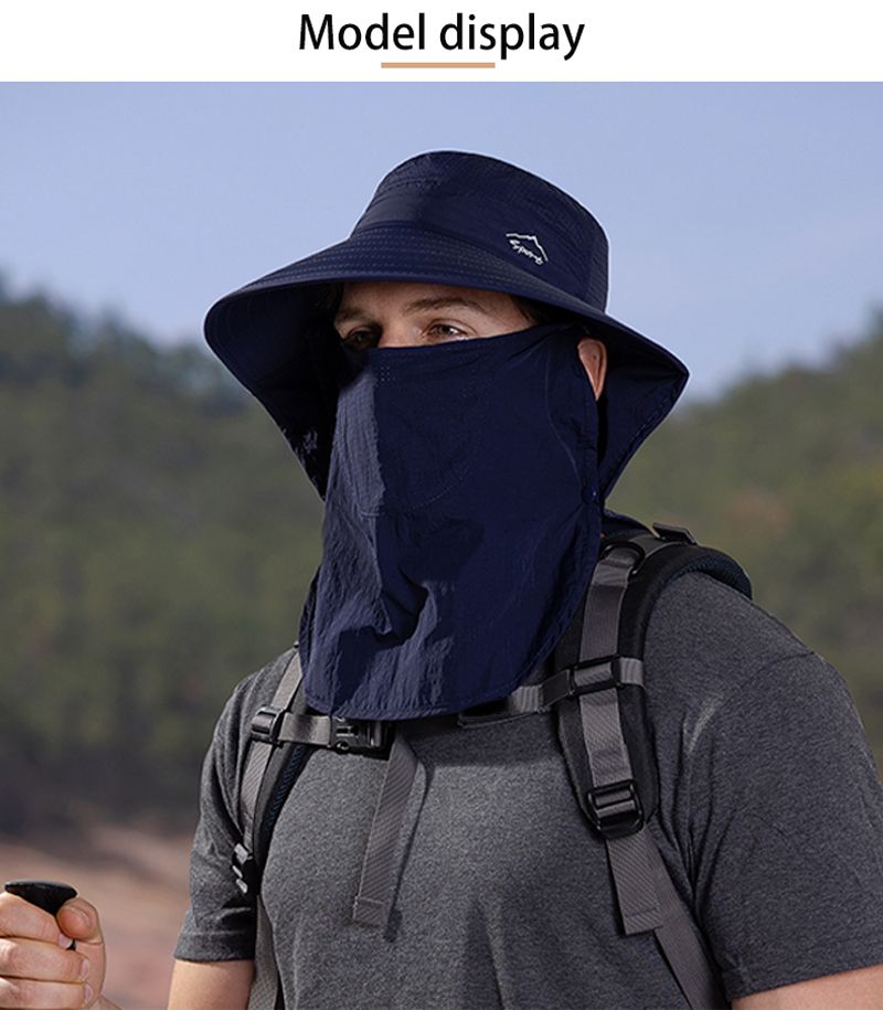 Moda Xioguan 100% poliestere 4 primavera/estate maschera da pescatore all'aperto, cappello di protezione, cappello da sole a scialle a tesa larga_voghion.com