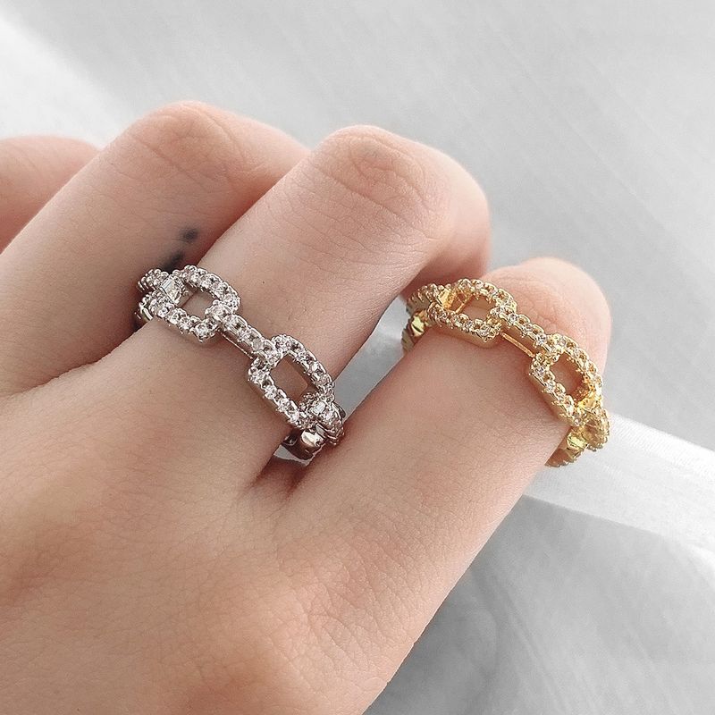 Foxy Simple Rechteckiger kubanischer Damenring Ins Fashion Kupfer vergoldet Handschmuck_voghion.com