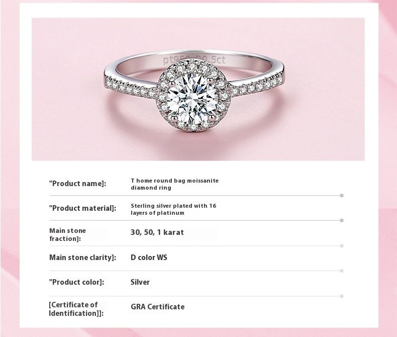 Mosang Stone Diamond 1 Carat Pure Silver Luxury Rund Pakke Bryllupsforslag Gavering til kjæresten_voghion.com