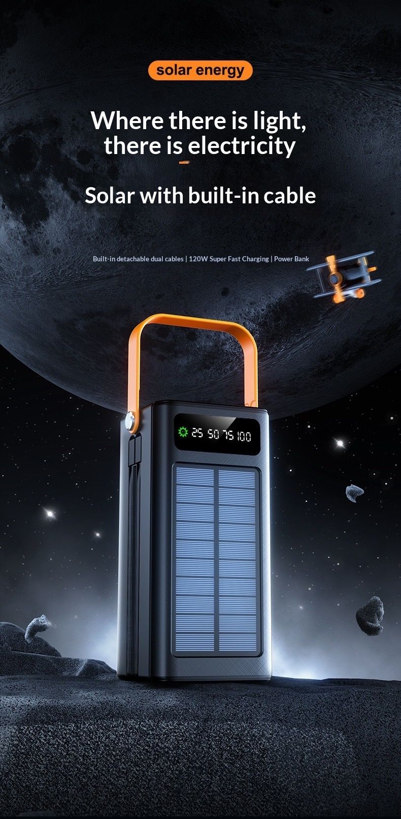 Cross-Border Solar 100000mAh Grote Capaciteit 120W Supersnel Opladende Campinglamp Buiten Live Streaming Powerbank_voghion.com