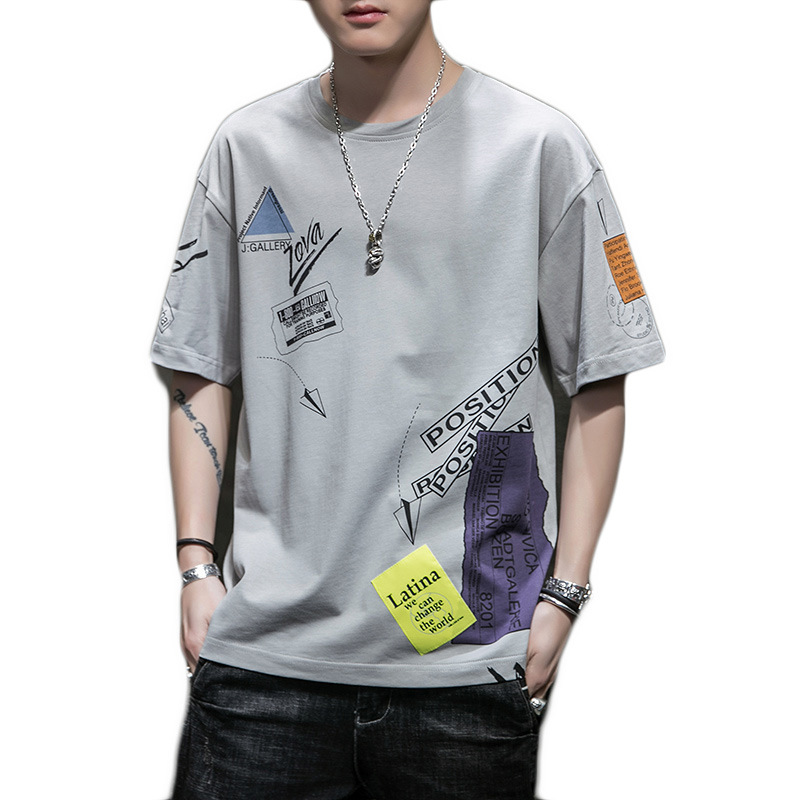 Leisure men's short sleeved summer new product t-shirt men's round neck loose printed pure cotton bottom shirt T-shirt men's fashion_voghion.com