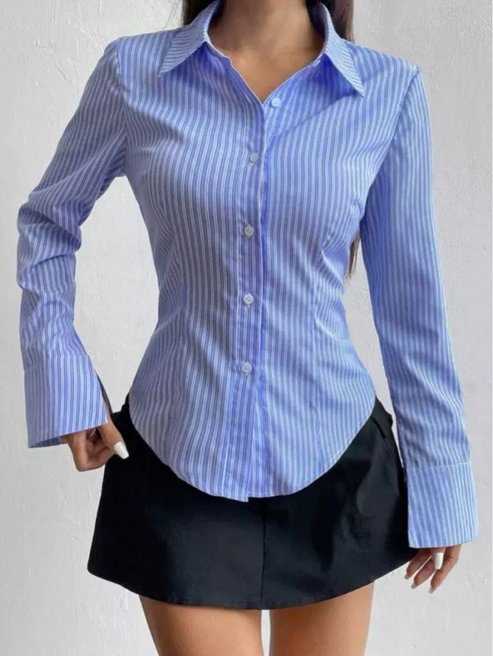 Camicia casual a righe con bottoni per uomo e donna – Cardigan aperto sul davanti a maniche lunghe slim fit con colletto classico_voghion.com