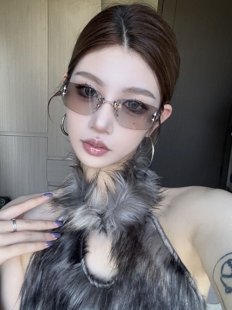LazyZoom European And American Frameless XINGX Women's Square Round Face Slimming Retro Millennium Gyaru Y2g Box Sunshade_voghion.com