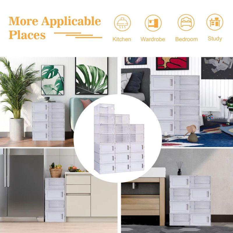 Plastic MoistureProof Thickened Shoe DustProof Storage White Simplicity And Transparent Boxes Pack 18PCS Of_voghion.com