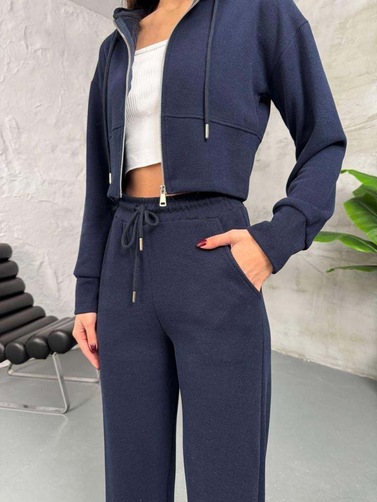 Women's Hooded Zip-Up Tracksuit Set – Casual Sporty Outfit For Spring & Fall With Adjustable Hood & Zipper_voghion.com