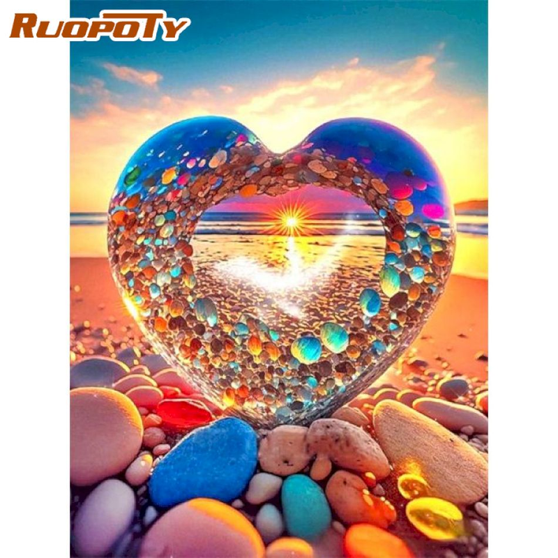 RUOPOTY 40×50CM Oil Paint By Numbers Hand Painting Decorative Paintings Beach Crystal Personalized Gift Artwork_voghion.com