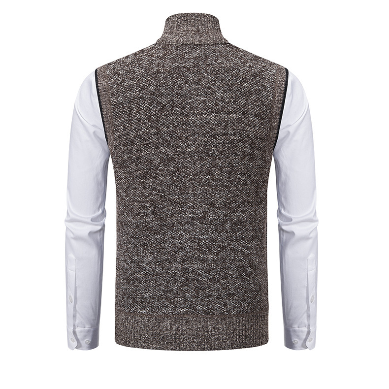 2024 Spring and Autumn New Solid Vest Coat Men's Casual Standing Collar Sleeveless Knit_voghion.com