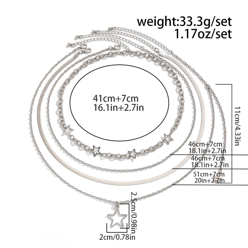 Internet Celebrity Style Pentagram Alloy Pendant Necklace Personalized Snake Bone Chain Multi-layer Necklace_voghion.com