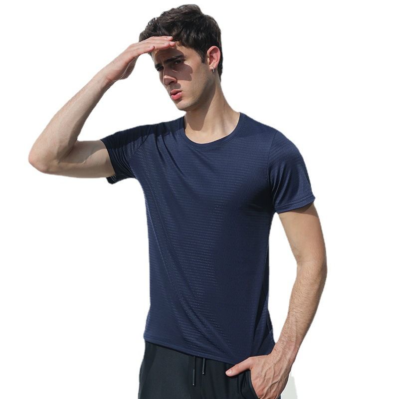 Kurzes T-Shirt aus Eisseide für den Sommer, schnelltrocknend, dünnes Mesh, atmungsaktiv, Sport, übergroß, hohl, locker, Rundhalsausschnitt, halb_voghion.com