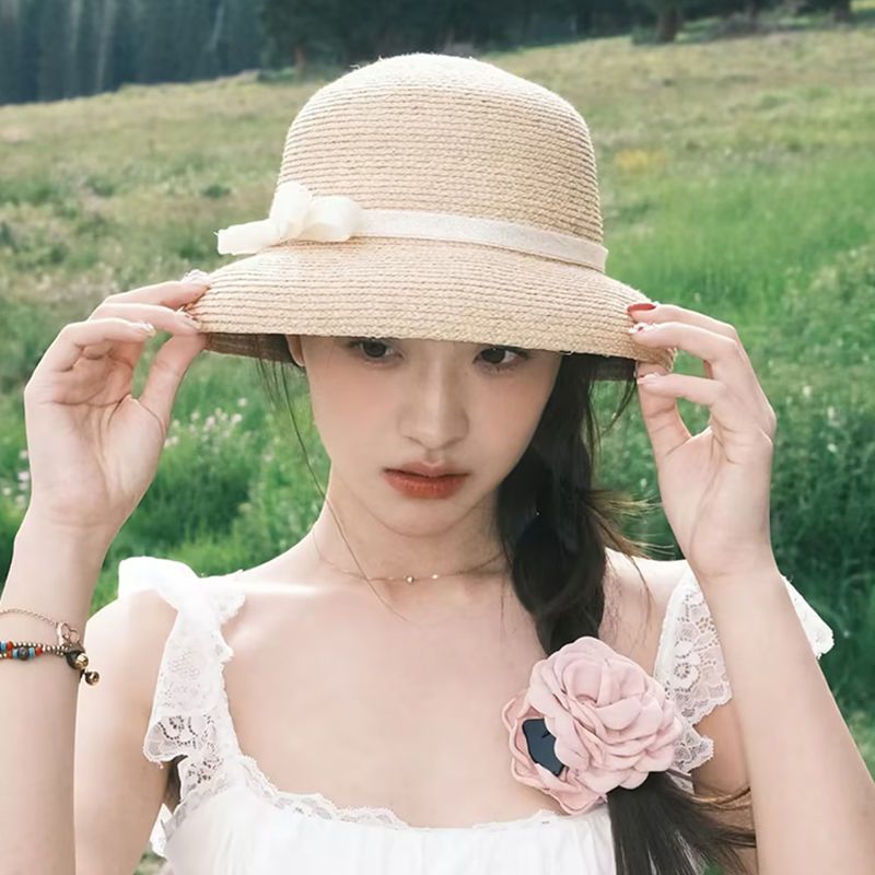 Cappello da sole estivo da donna in stile Hepburn, con parasole, stile Fujii, con protezione solare, per vacanze al mare_voghion.com