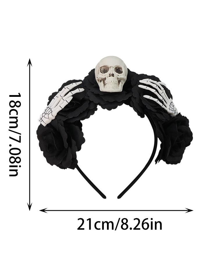 Scaldacollo in stile gotico per Halloween, con teschio, mano, rosa nera, stile horror, per cosplay, feste in maschera_voghion.com