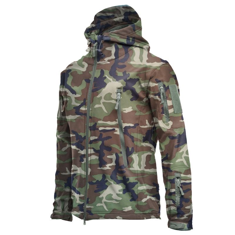 customized Wholesale High Quality Sharkin Soft Shell men's jackets Camo Hooded Fleece Waterproof Wind Outdoor Jacket_voghion.com