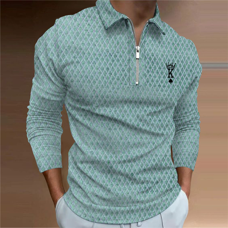 Polo da uomo casual a maniche lunghe con stampa di cuciture 3D da uomo primavera e autunno_voghion.com