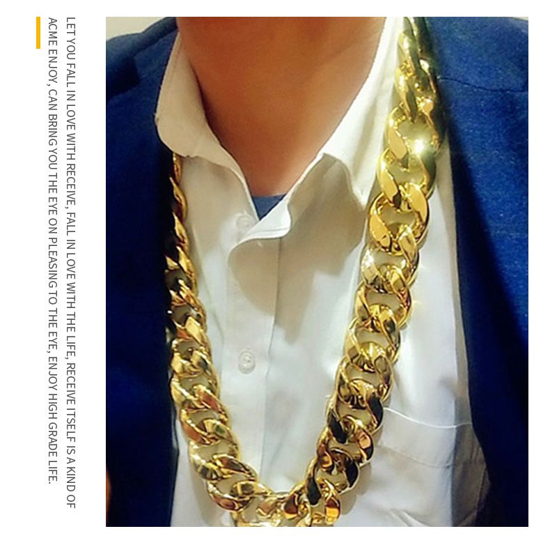 Hip Hop Exaggerated Large Chain Plastic Simulation Gold Necklace Personalized Performance Props,Street Art,Rapper,Cool And Personalized,No Fade_voghion.com