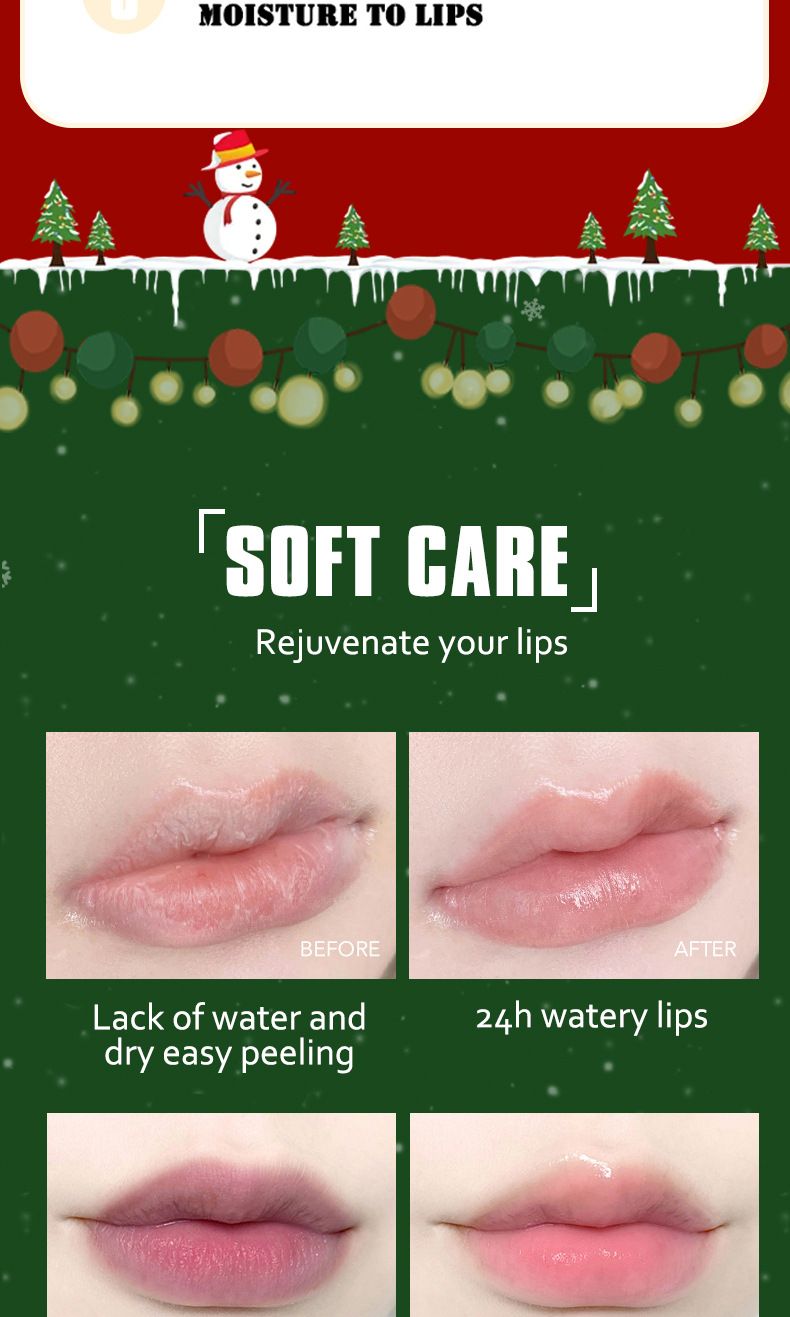 Conjunto de batons com tema natalino e protetor labial, conjunto de batons frutados, hidratantes, anti-ressecamento e anti-desbotamento de linhas labiais_voghion.com