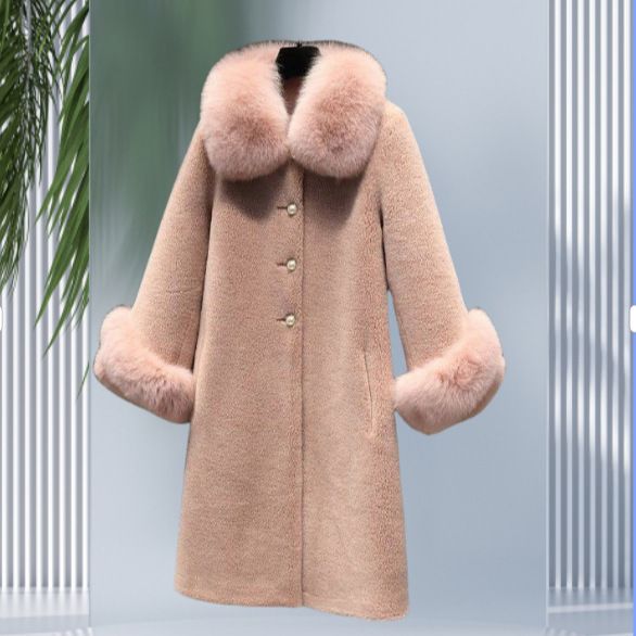 Luxuriöser Kunstpelzmantel, Damen-Wintermantel mit Kunstfuchspelzkragen, warme, elegante Oberbekleidung in Übergröße (erhältlich in 8 Größen, Creme/Beige/Mokka)_voghion.com