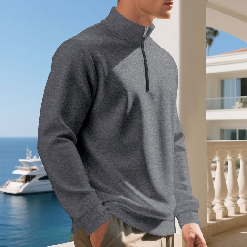 Felpa da uomo con fodera in pile e cerniera a un quarto – Abbigliamento casual invernale caldo ed elegante (S-XXXL, colori a tinta unita)_voghion.com