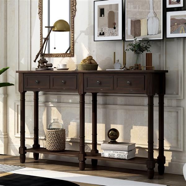 Console Table Sofa Table Easy Assembly With Two Storage Drawers And Bottom Shelf For Living Room, Entryway (Espresso)_voghion.com