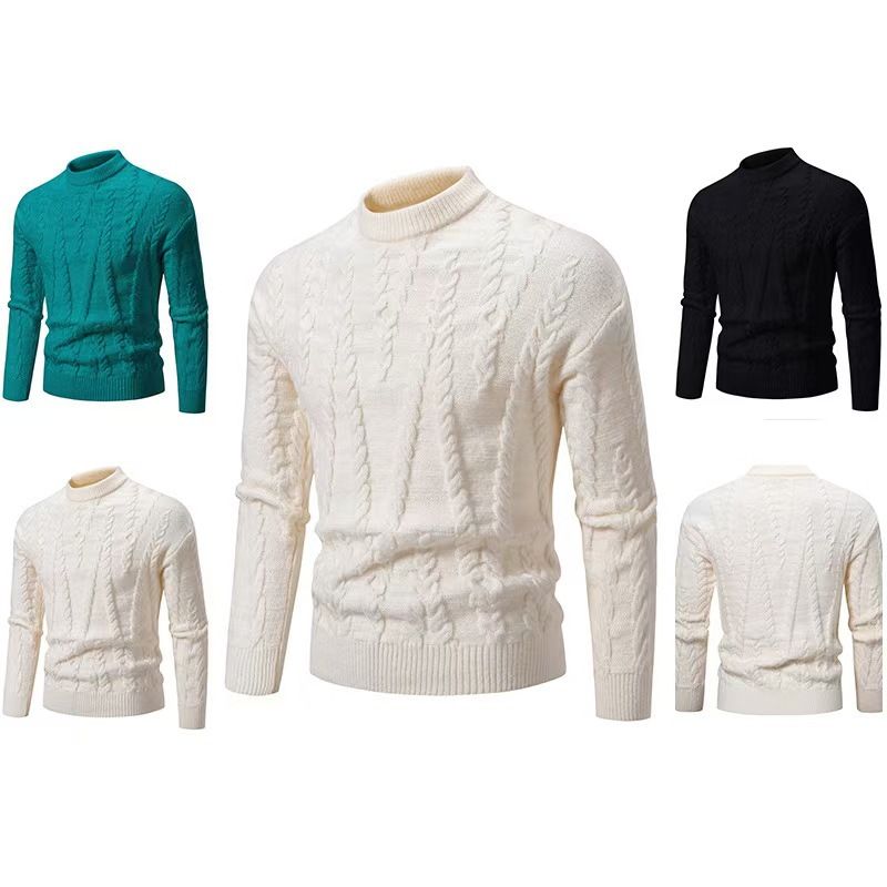Herren-Halbrollkragenpullover, Jacquard-Strickpullover, atmungsaktive und dehnbare Polyestermischung, Slim Fit Thermo-Basisschicht (Schwarz/_voghion.com