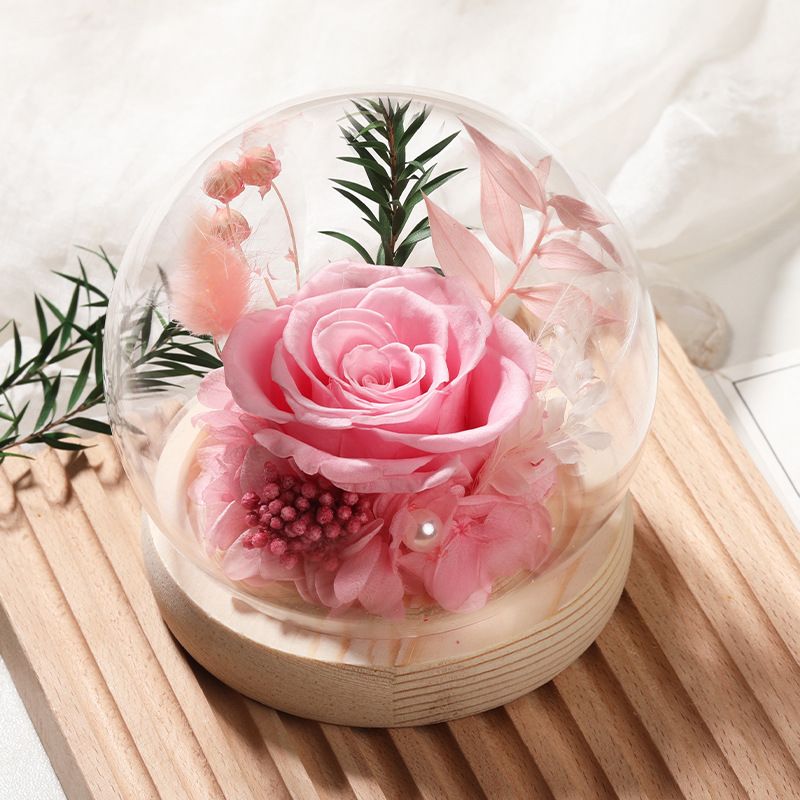 Cupola in vetro con rose stabilizzate - Rose vere di alta qualità + copertura in vetro spesso, luce LED con USB, regalo per San Valentino/Qixi/compleanno/matrimonio/laurea_voghion.com
