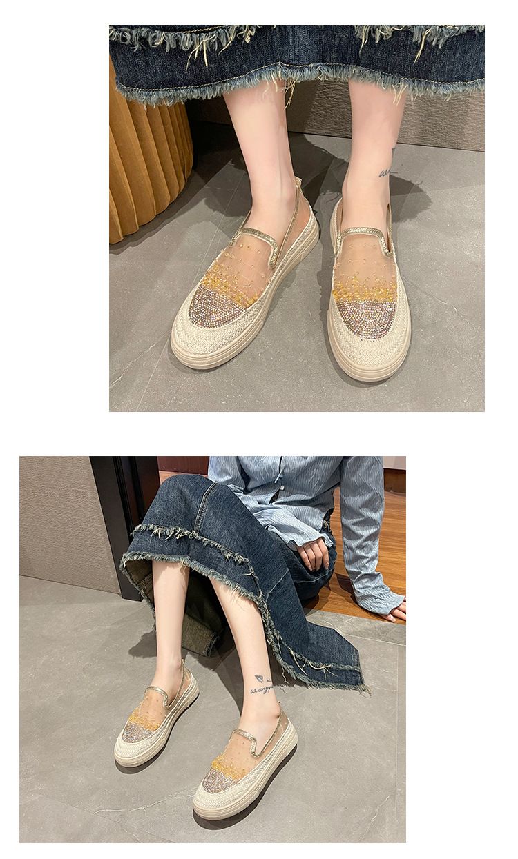 Scarpe da pescatore traspiranti con perline di diamante d'acqua Lefu in rete estiva, suola spessa in torta di pino, scarpe singole casual per_voghion.com