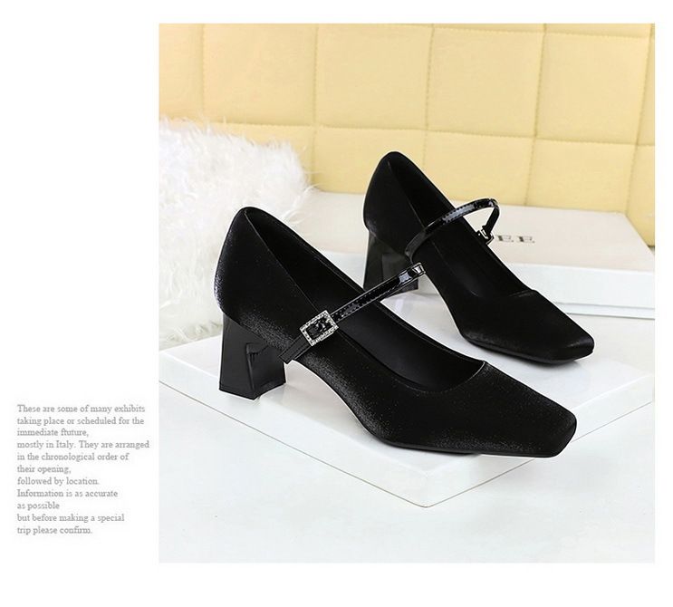 6295 Scarpe da donna in seta con punta quadrata, stile francese, profumate, con strass, piatte e tacco medio spesso, basse_voghion.com