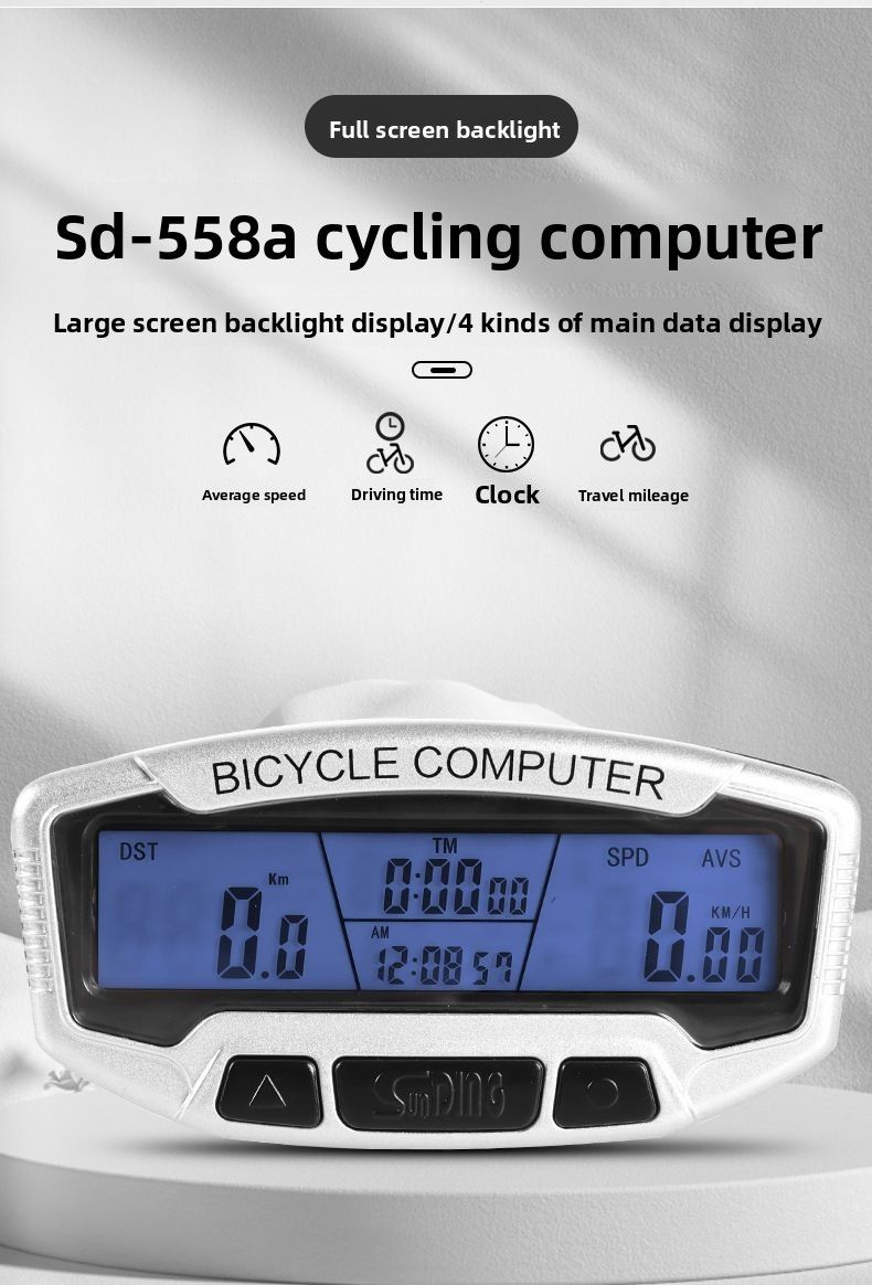 Shundong SD-558A Mountainbike-Computer mit großem Bildschirm und blauem Nachtlicht-Fahrradtachometer_voghion.com