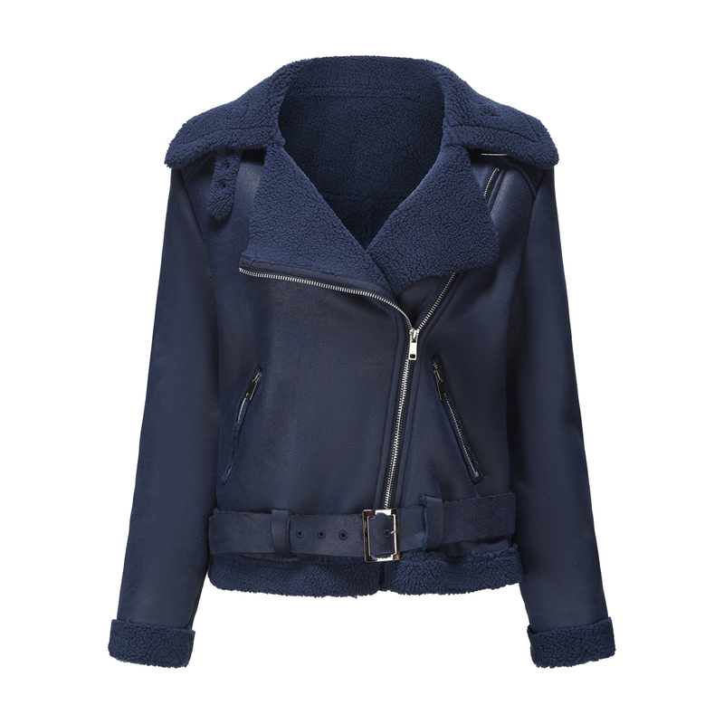 Damenbekleidung Herbst und Winter Pelz Integrierte warme Wildlederjacke Ledermantel Gürtel Reversmantel_voghion.com