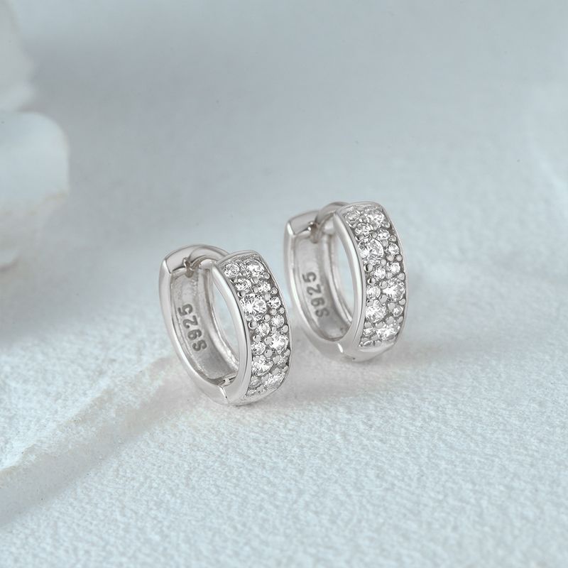 Women's Jewelry Simple S925 Sterling Silver Classic Light Luxury Personality Double Row Diamond Earrings Huggie Earring_voghion.com