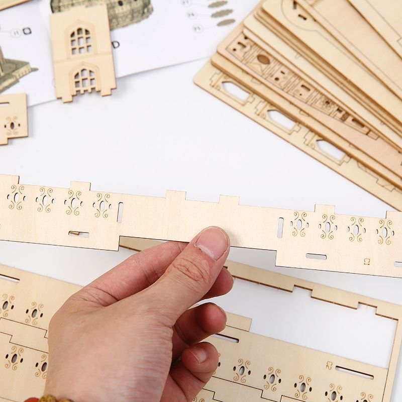 Grad z lučkami 3D tridimenzionalna sestavljanka otroška sestavljanka lesene igrače izobraževalne DIY ustvarjalne okraske_voghion.com