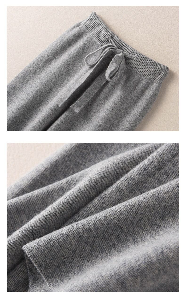Neue Strickhose mit weitem Bein – Fließende Hose mit hoher Taille für Damen (Beige/Grau/Creme/Kaffee, Einheitsgröße, Acetatmischung, entspannte Passform, mittleres Gewicht)_voghion.com