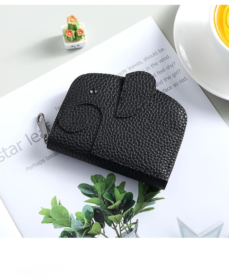Porte-cartes mignon pour femme, niche personnalisée, grande capacité, plusieurs emplacements pour cartes, porte-cartes anti-démagnétisation compact en forme d'éléphant_voghion.com
