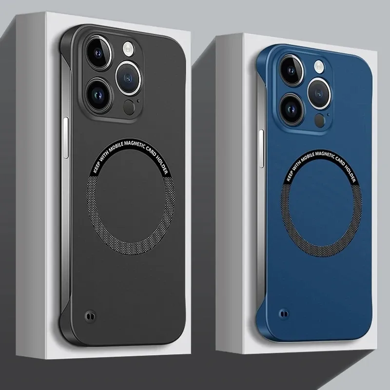 Harte PC Rahmenlose magnetische Telefonhülle für iPhone 13 12 11 Pro Max Mini 15 14 Plus Magsafe Matte dünne Abdeckung_voghion.com