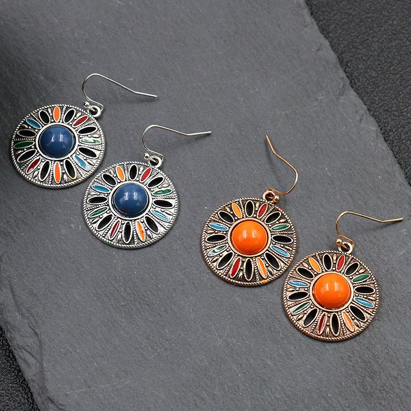 Bohemian fashion round pendant earrings trend drop oil earrings personality cross-border exaggerated jewelry_voghion.com