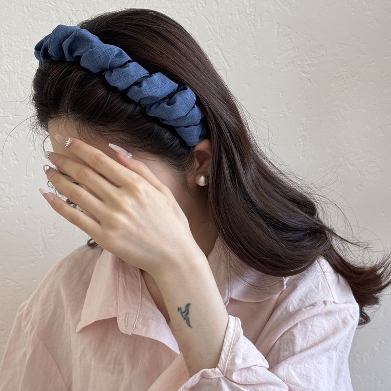 Denim Blue Wave Toothed High Cranium Headband Female Pressure Hair Wash Face Headband Non-slip Broken Hair Finishing Artifact Hair Accessories Female_voghion.com