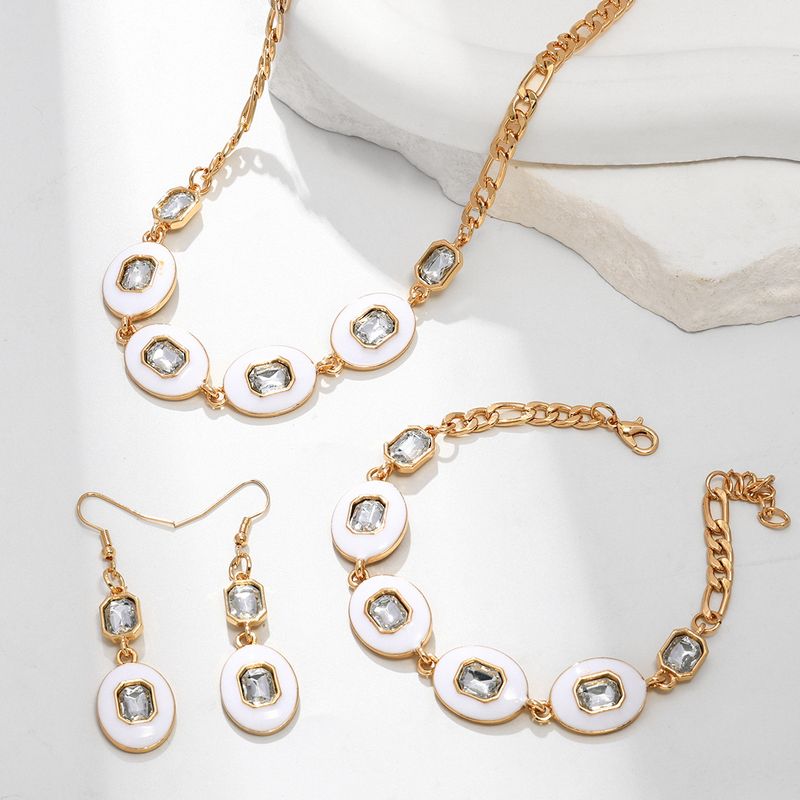 Ensemble de bijoux tendance en métal polygonal texturé pour femme, boucles d'oreilles, collier et bracelet_voghion.com