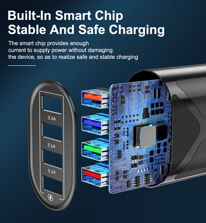 Încărcător de telefon mobil pentru festivaluri de muzică 4USB3.1A, cap de încărcare multi-port, standard britanic, australian, coreean, indian_voghion.com