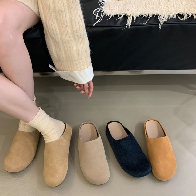 Rindsleder-Version ~ Internet-Berühmtheit im gleichen Stil, Slipper mit dicker Sohle, Pantoletten mit geschlossener Zehenpartie, Halbschuhe für Damen_voghion.com