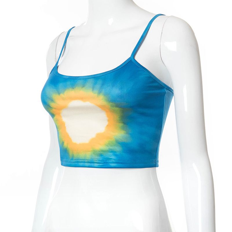 Nine plus nine M21TP197 new printed sleeveless suspender with exposed navel, slim fit, fresh and sweet solid color top_voghion.com