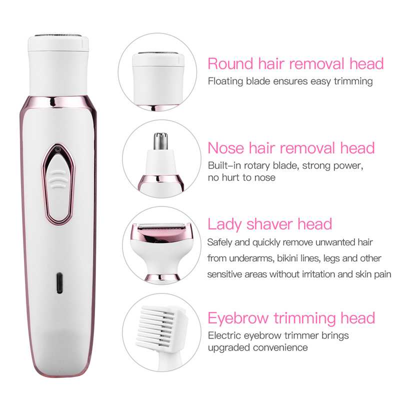 4 i 1 multifunktion kvinnor Ansiktsrengöringsborste Lady Epilator Elektrisk borttagningstrimmer Hemma hår Ansiktsborttagare hine_voghion.com