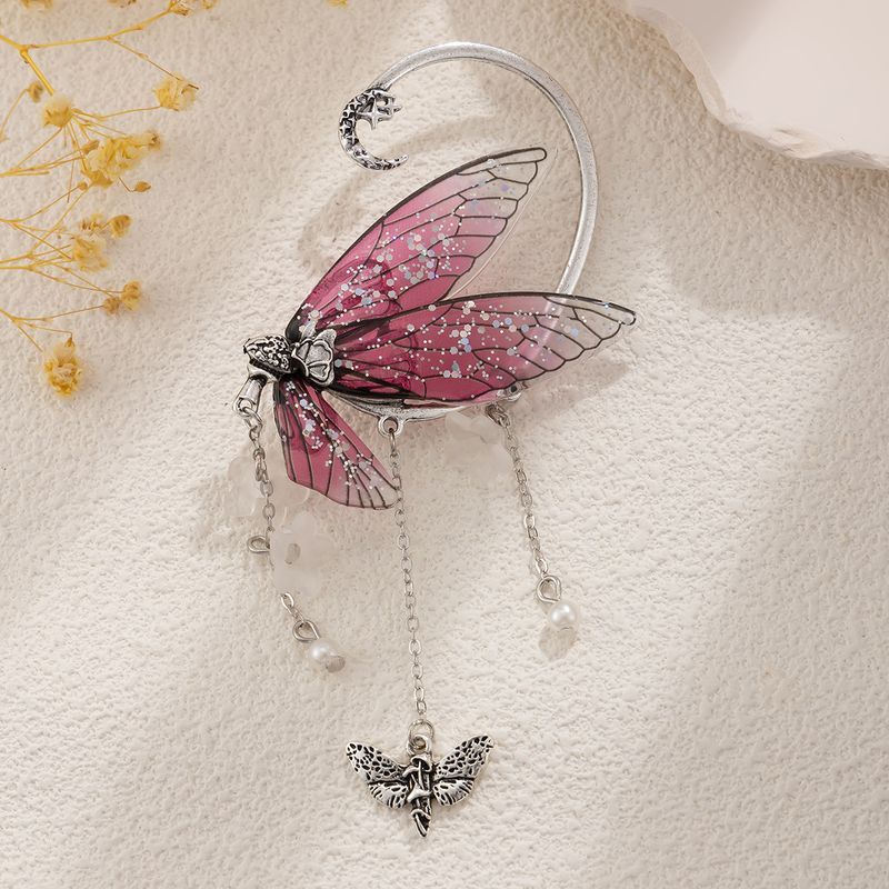 Orecchini a farfalla con nappa, elfo della foresta, senza piercing, con clip per l'orecchio, fiori a farfalla, nappa, orecchini lunghi con polsino per l'orecchio, gioielli, regali per donne e ragazze_voghion.com