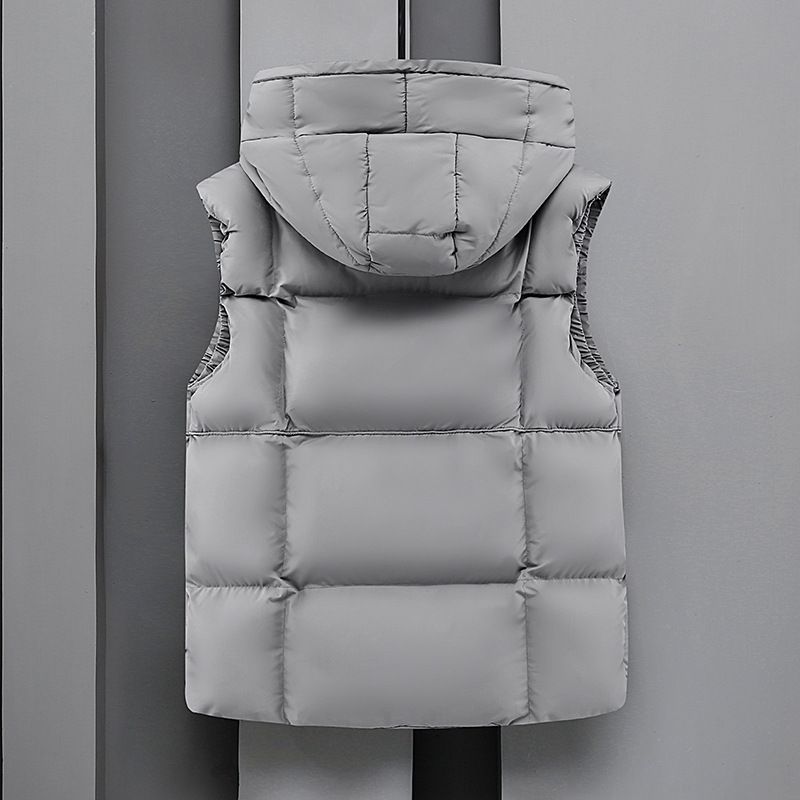 Gilet con cappuccio da uomo, versione coreana invernale, versatile e alla moda, gilet termico da esterno per studenti, in velluto spesso e imbottito in cotone_voghion.com
