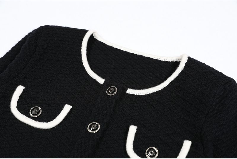 Luxury Knit Suit Set – Elegant Long Sleeve Cardigan & Straight Leg Pants (Black/Pink/White, Sizes S-XL)_voghion.com